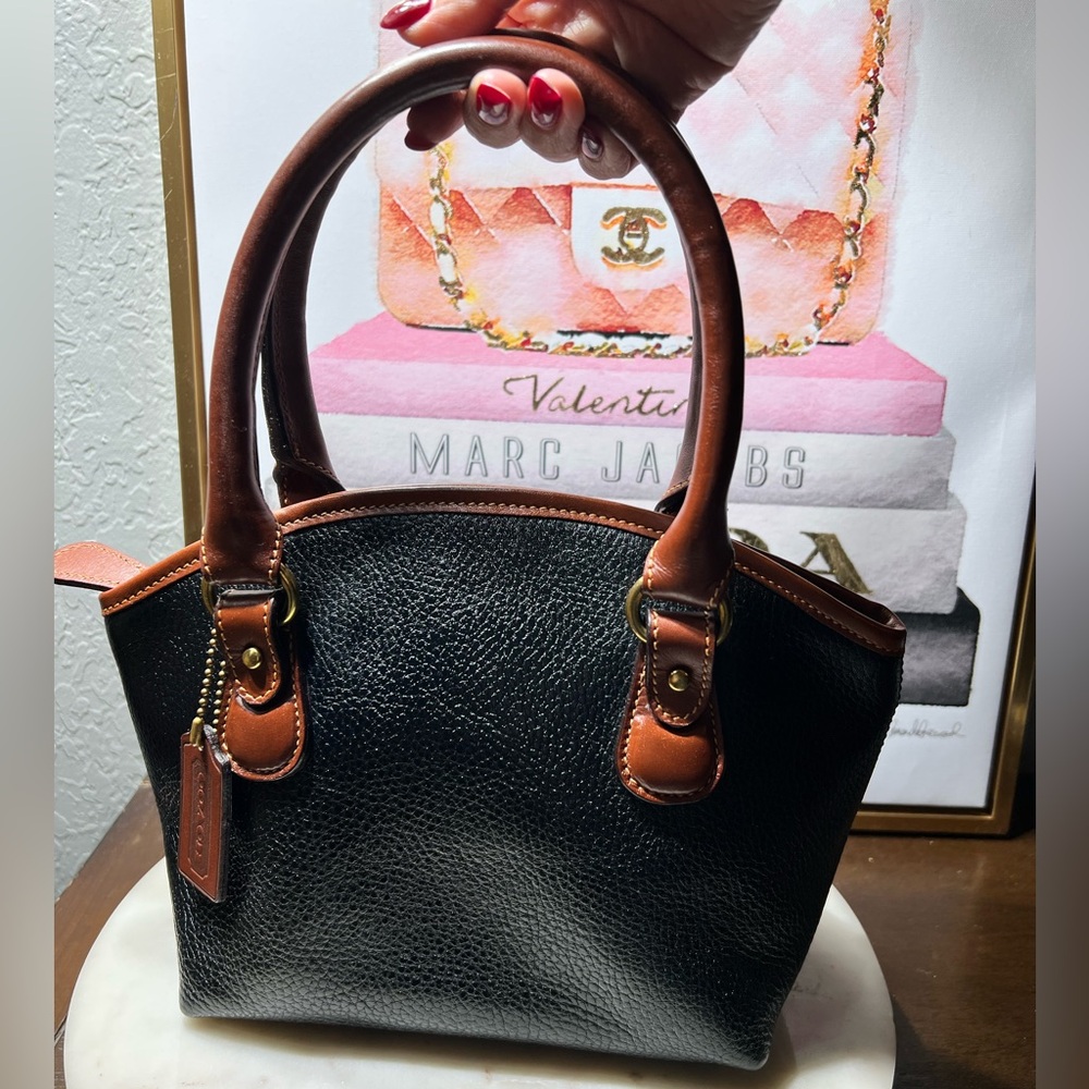 Coach Sheridan Roswell Black and Brown Vintage Pebbled Leather Satchel EUC